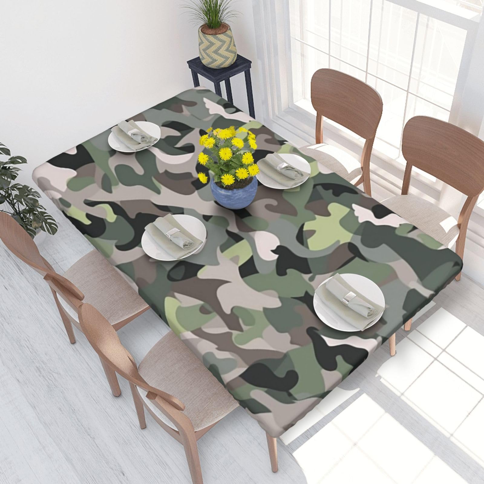 DCARSETCV Abstract Camouflage Printed 4FT Waterproof Tablecloth with Elastic Edged Protect & Decor Your Table, Oil-proof Washable Table Cloth Cover for Dinner Picnic Party