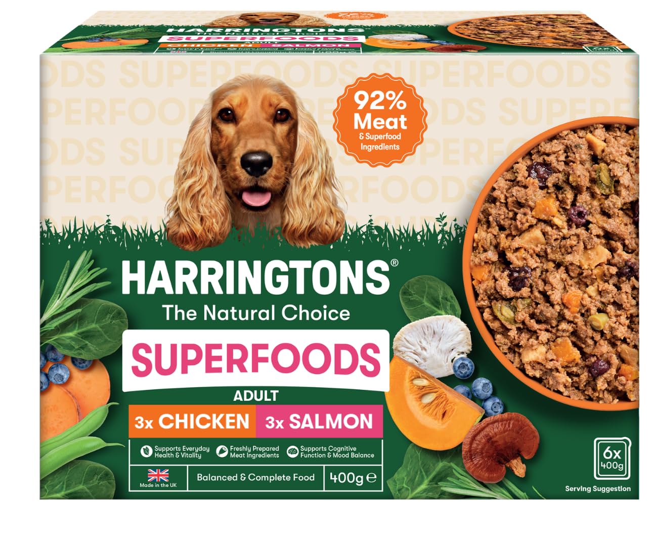 Harringtons Superfoods Wet Adult Dog Food Chicken & Salmon 6x400g
