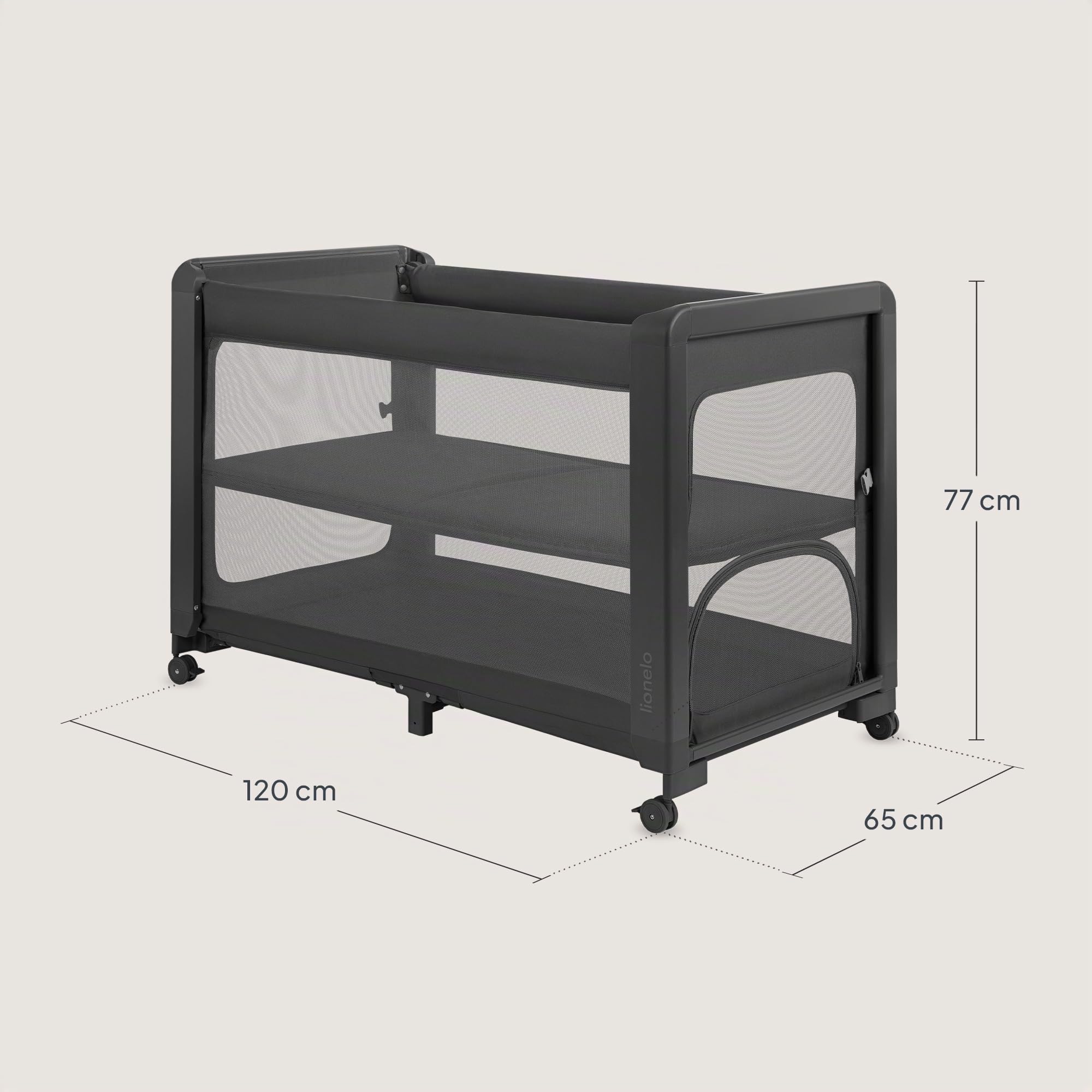Lionelo Patty 5-in-1 Reisebett & Beistellbett mit Matratze | Faltbares Kinder-/Babyreisebett mit Tragetasche & Rollen, Laufstall - Ideal von Geburt bis 15 kg