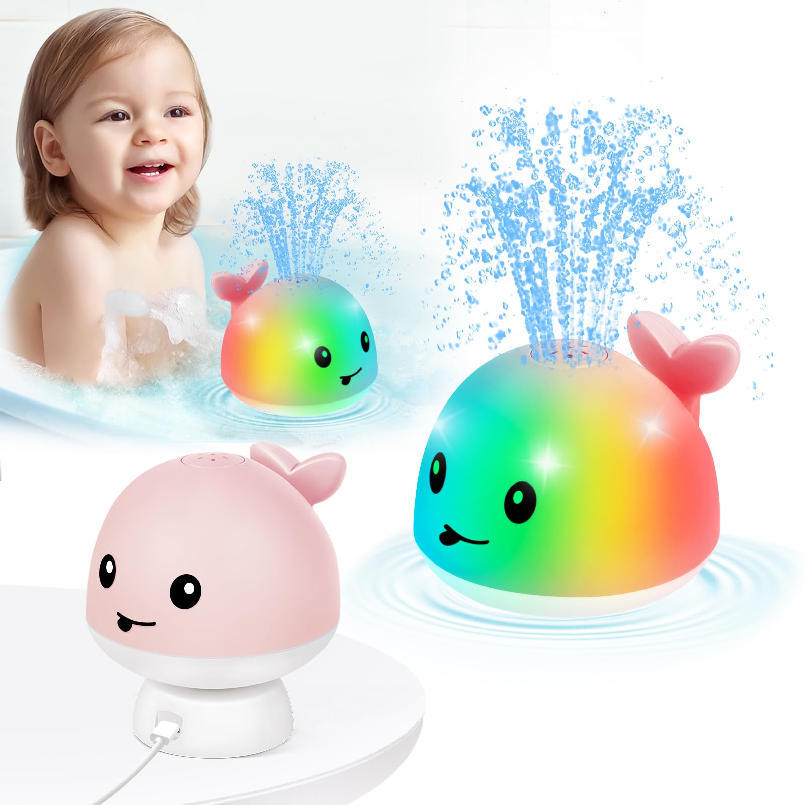 Gigilli Juguete de Baño de Ballena para Bebé 4.0, Mejorado 2024 de Fácil Carga para Niños 1-3 Años, Fuente Iluminada, Aspersor para 6-18 Meses