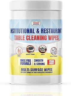 [150 Wipes] Institutional & Restaurant Table Cleaning Wipes | Quick-Dry, Residue-Free, Pre-Moistened Wipes for Restaurants, Kitchens, Counters