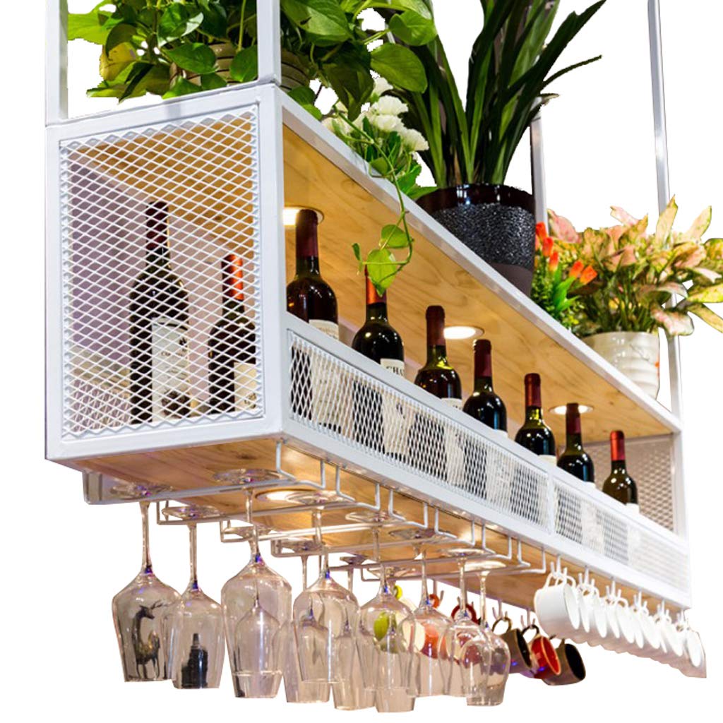 Porte-bouteille de vin en bois blanc suspendu au plafond style épuré LUNEZY