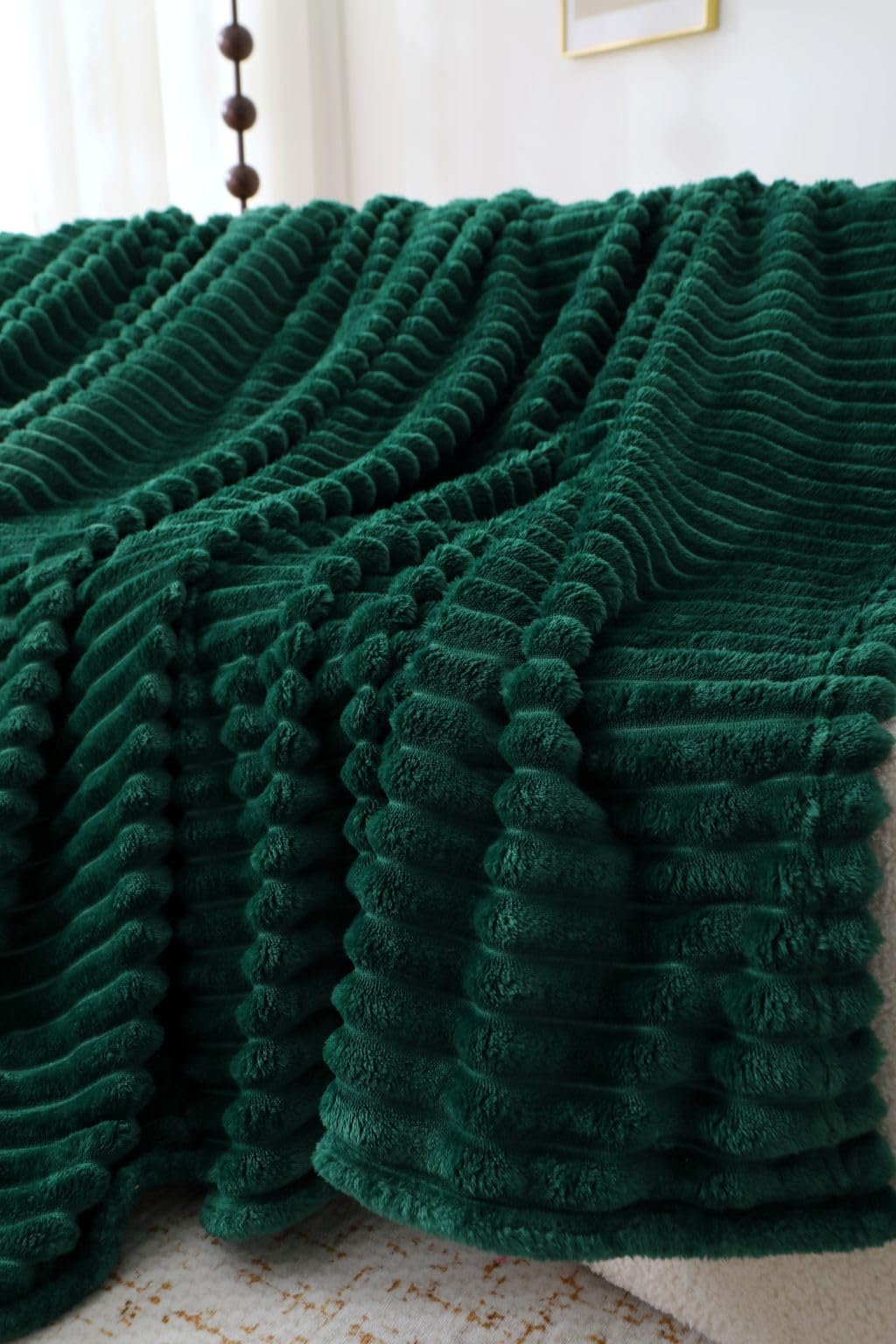 L S U Chunky Ribbed Cord Throw Blanket Fleece Warm Cozy Sofa Bed Throw Double,King Size (double emerald)