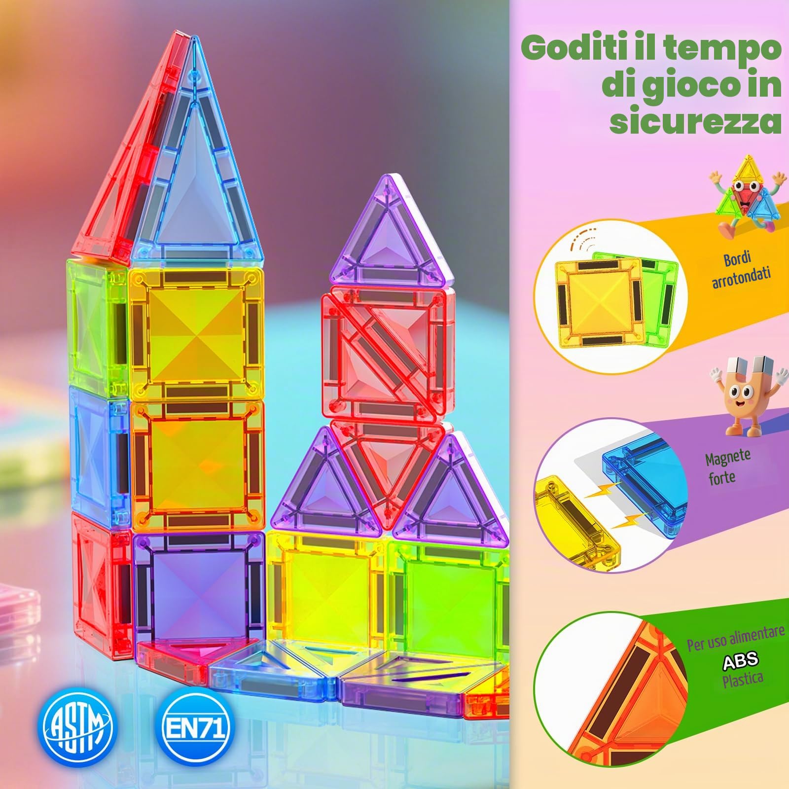 Costruzioni Magnetiche per Bambini 56 Pezzi in Valigetta Metallica - Gioco da Viaggio per Costruire Castelli, Razzi e Aerei - Giocattolo Montessori 3+ Anni - Blocchi Magnetici Regalo Creativo STEM