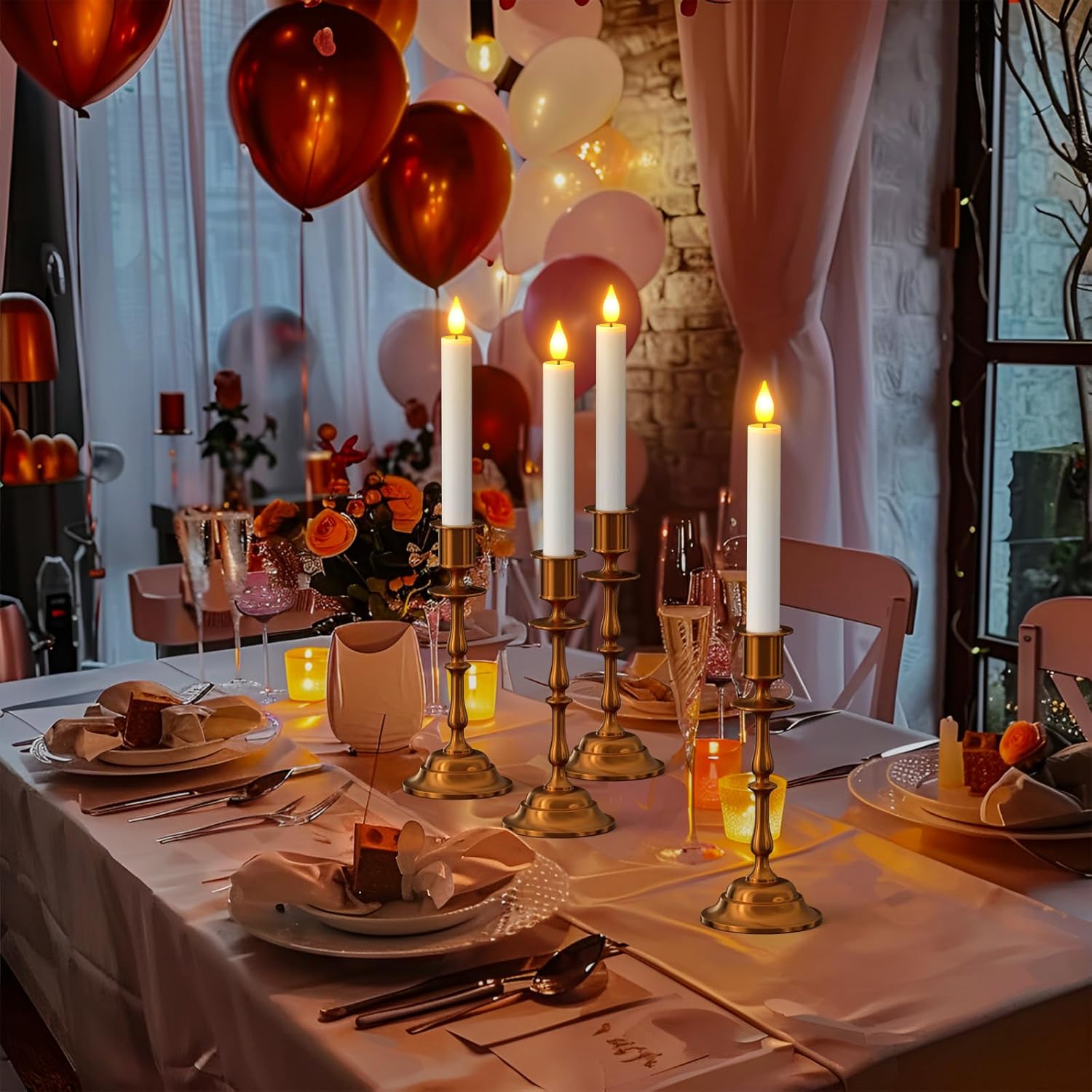 SoulBay 10pcs Flameless Rechargeable Taper Candles, Bright Realistic Flickering LED Electric Candlesticks with Charging Base and Remote Timer for Home Windowsill Christmas Decorations, 0.78" x 6.7" - Image 3