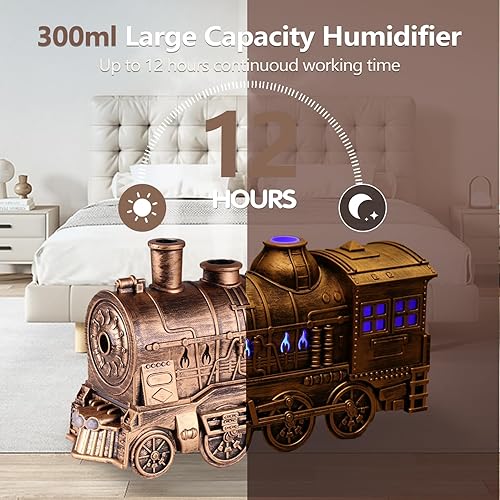 Miniatura 4 de Humidificador de tren con difusor de aceite esencial, humidificador de tren de niebla fría de 10.1 fl oz para dormitorio, 2 modos de luz nocturna de