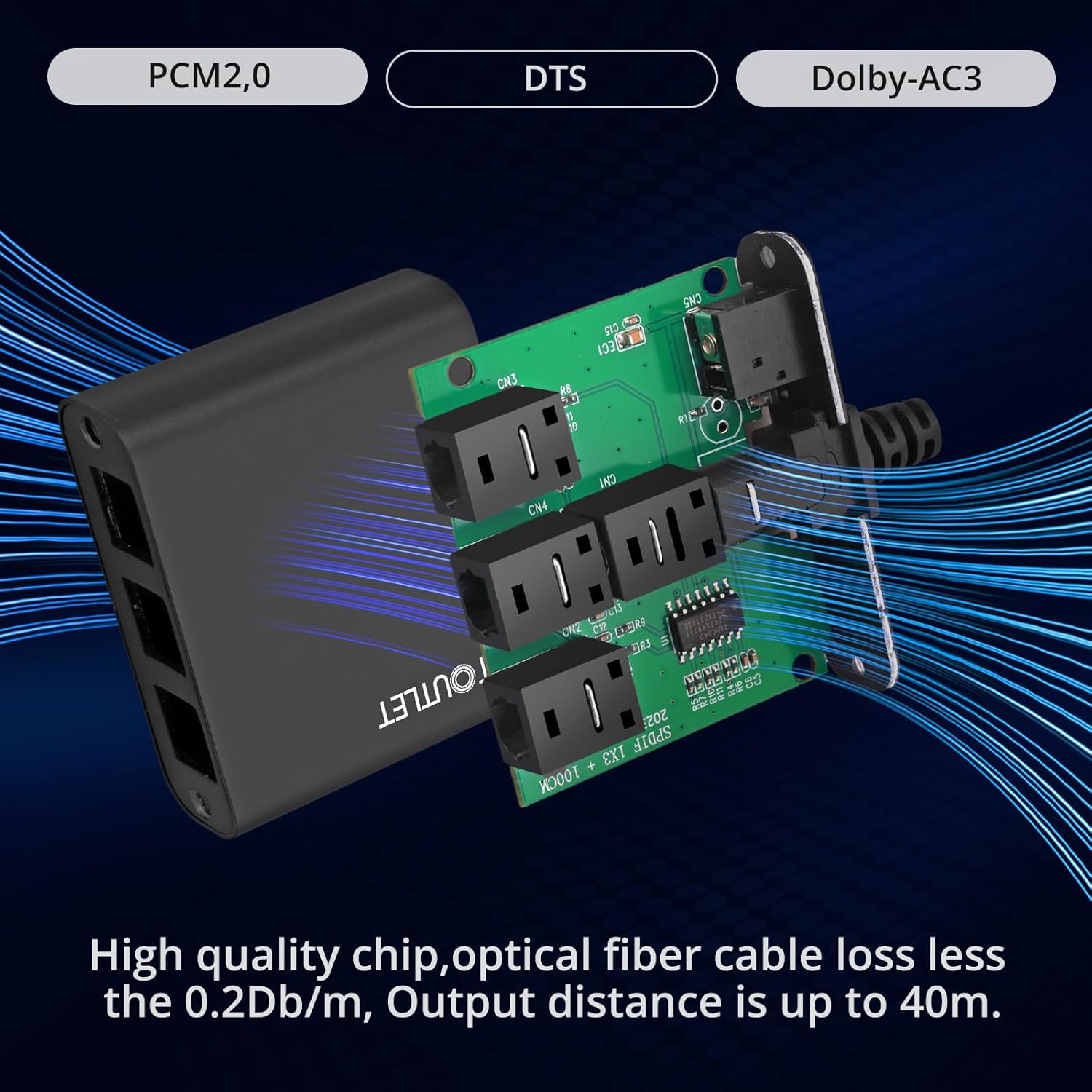 AUTOUTLET 3-Way SPDIF Toslink Optical Digital Audio Splitter, 1 Male Input to 3 Female Outputs, 1m Optical Cable, Supports LPCM 2.0/DTS/Dolby-AC3, for Home Theater, PS4, Xbox, Soundbars - Image 2