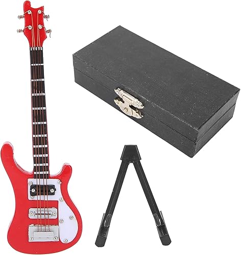 Pssopp Mini instrumento musical en forma de V, decoración de casa de muñecas, decoración del hogar, 3.9 in de madera, adorno de guitarra en