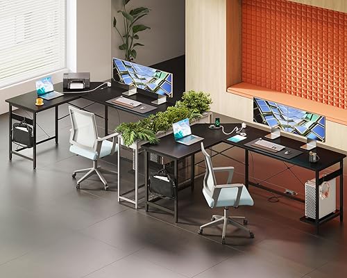 Miniatura 43 de Coleshome - Escritorio gaming en forma de L de 66 pulgadas, con toma de corriente, con soporte para CPU, escritorio esquinero para computadora, para