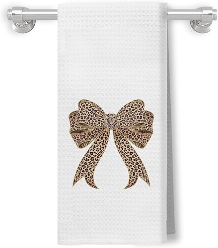 Miniatura 9 de Coquette - Toallas de cocina de leopardo con lazo rosa, toallas de mano retro de moda para baño, paños de cocina con estampado de leopardo funky