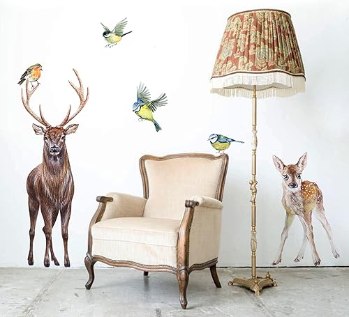 Miniatura 1 de Flortlias Calcomanías de pared para cuarto de bebé, autoadhesivas, creativas, ciervos y pájaros, decoración de pared para habitación de bebé, sala