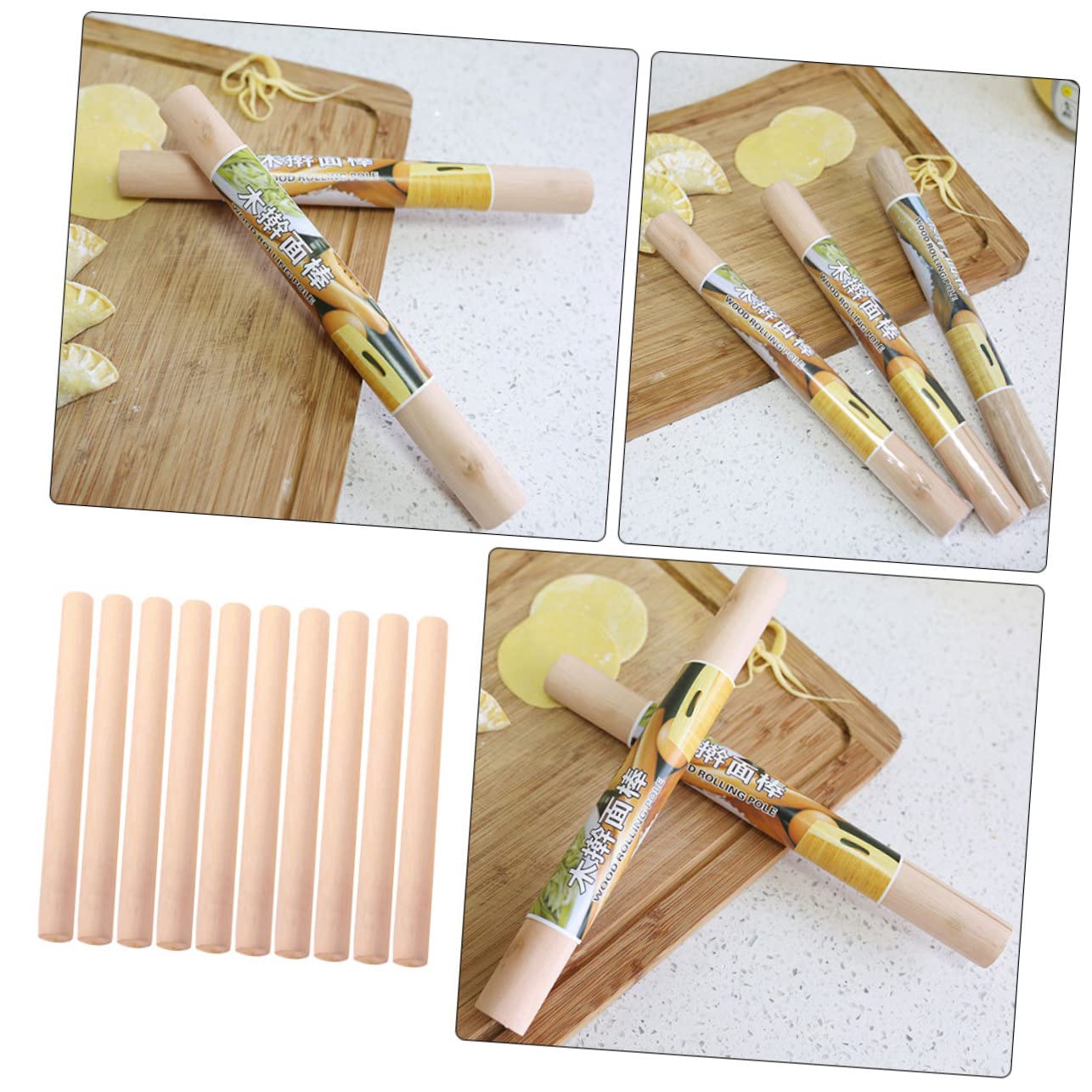 Rodillo de Masa de Madera 10piezas para Pastelería Superficie Lisa y Resistente, Adecuado para Amasar Masa de Hojaldre y Galletas en Cocina