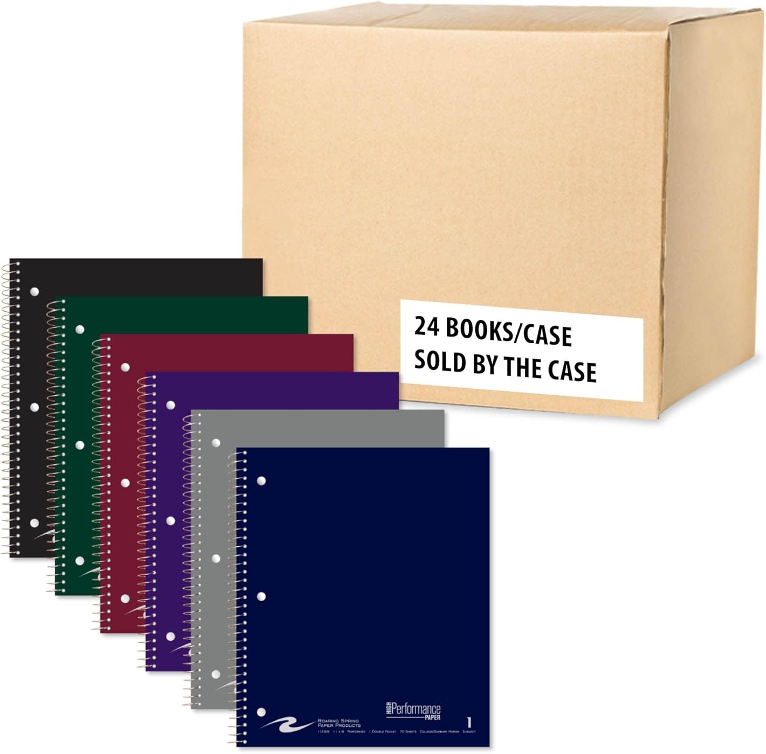 Roaring Spring Signature Collection Law Ruled One Subject Spiral Notebooks, Case of 24, 11" x 9", 80 Sheets, Assorted Cover Colors