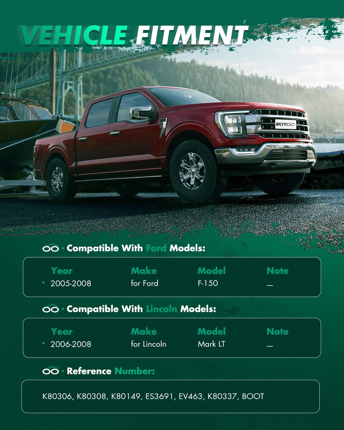 SCITOO 12pcs Front Upper Control Arms Kit fit 2005-2008 for Ford for F-150 2006-2008 for Lincoln Mark LT w/Ball Joint Outer Inner Tie Rod End w/Boot Sway Bar Link