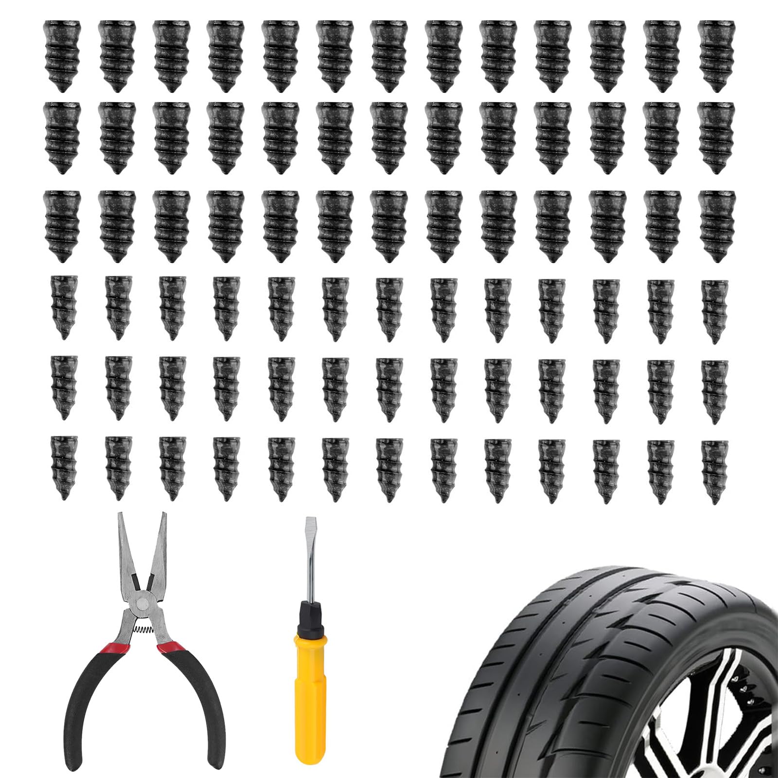 TIANMENSHAN 60PCS Screw in Tire Plugs, Tire Repair Screws with 2-in-1 Screwdriver & Needle Nose Pliers, Self-Tapping Tire Plug Kit for Fast Puncture