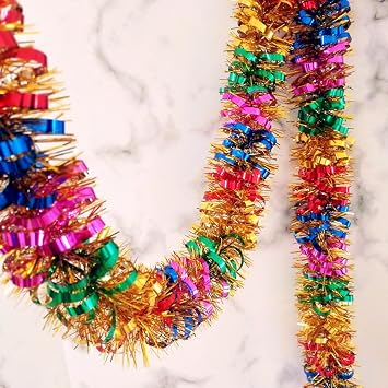 33Ft Christmas Tinsel Garland Shiny Thick Tinsel Decor Xmas Tree Decorations Metallic Twist Foil Garland for Birthday Teachers Day Thanksgiving Day Indoor Outdoor Party Supplies - Colourful 2