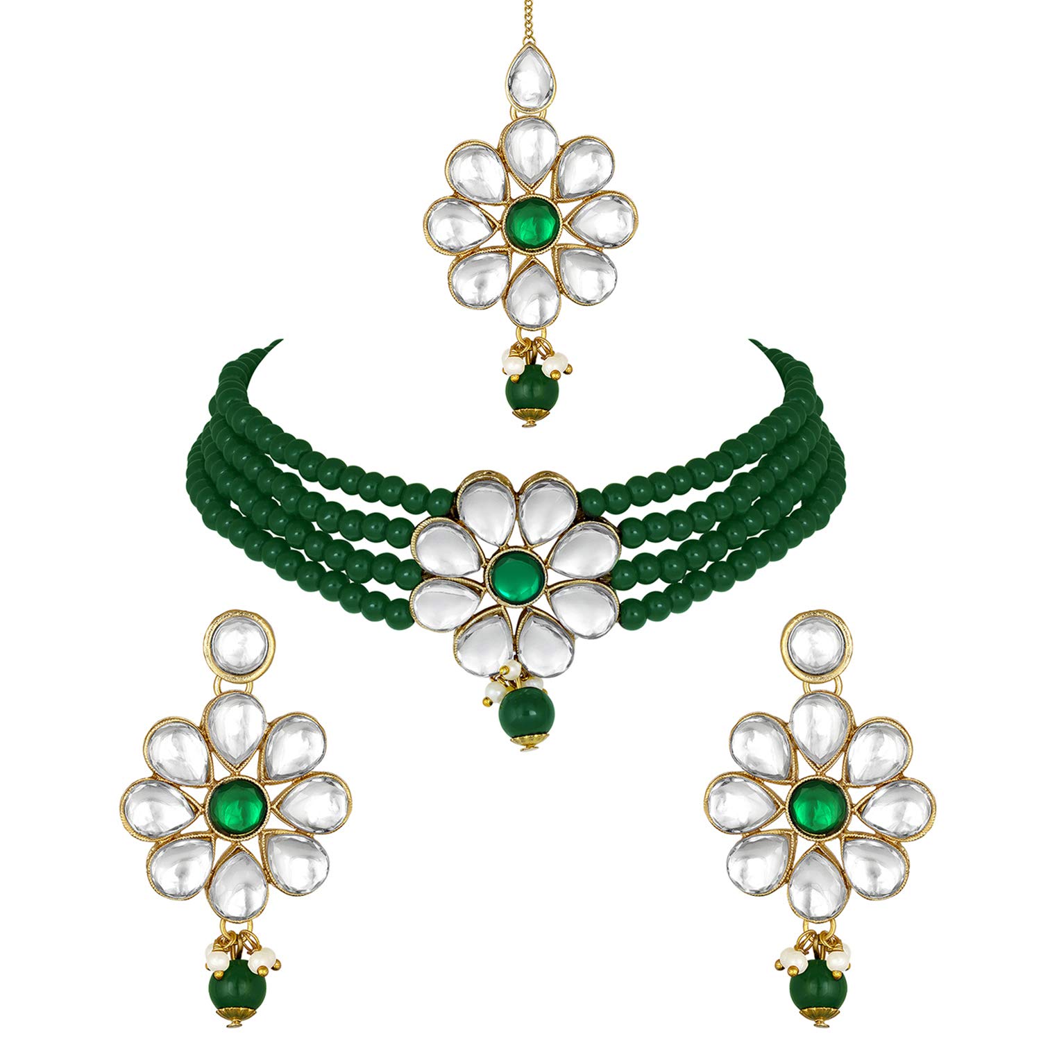 Peora Gold Plated Kundan Pearl Floral Choker Necklace Earring Maang Tikka Traditional Jewellery Set for Women (B08L9MYGPN) Amazon Price History, Amazon Price Tracker