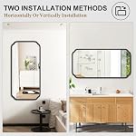 Ferytange 48 x 24 Inch Black Bathroom Vanity Mirror for Wall with Metal Frame Modern Rectangle Rounded Corner Wall Decor Mirror for Big Bathroom Over Sink (Horizontal/Vertical)