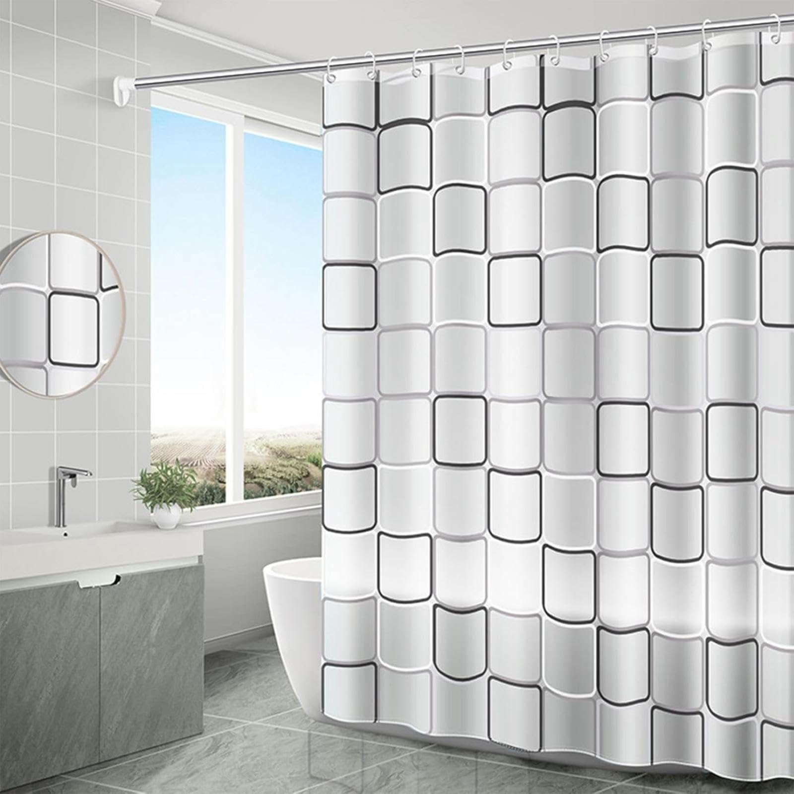 Cortina de ducha impermeable, resistente al moho, lavable, tela de poliéster pesado, 180 x 195 cm, perfecta para decoración de baño, fácil de limpiar