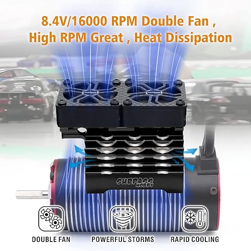 Miniatura 26 de Ventiladores de refrigeración RC de 16000 RPM, ventiladores de refrigeración de motor de coche dual de 1.575 in con disipador de calor de metal