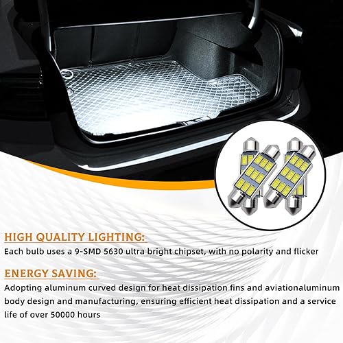 Miniatura 5 de USTOPF1T 4 bombillas LED automotrices de 1.614 in, lámpara decodificadora de doble punta 5630-9SMD, 6000 K, bombilla LED blanca súper brillante para