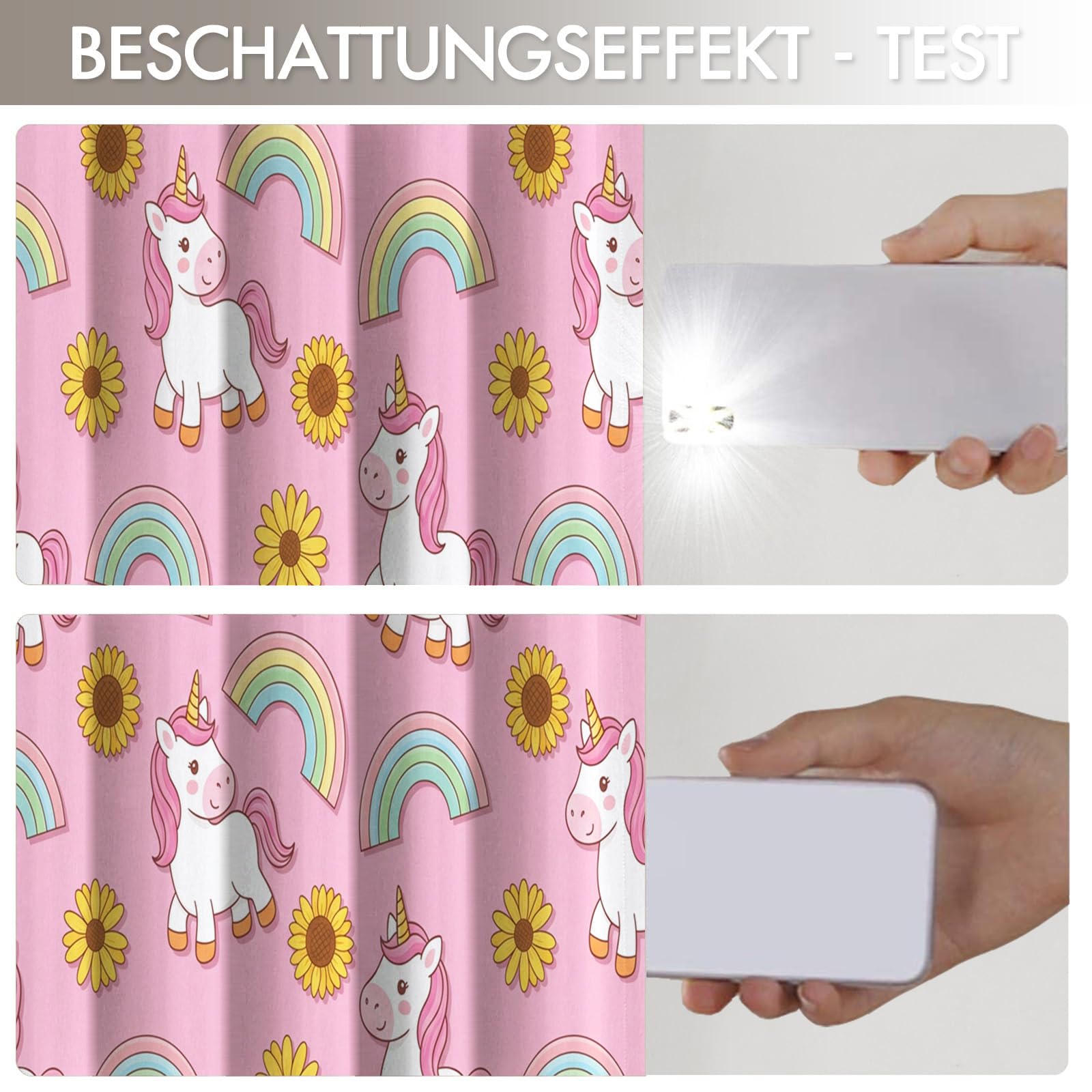 Rideaux Occultants Salon, Arc-en-Ciel Mignon Licorne Enfants Panneaux De Rideaux Intérieurs, Draperies Rose, Animaux Intéressants Fleurs Chambre Décoration Confidentialité Tentures 110X215 Cm X2