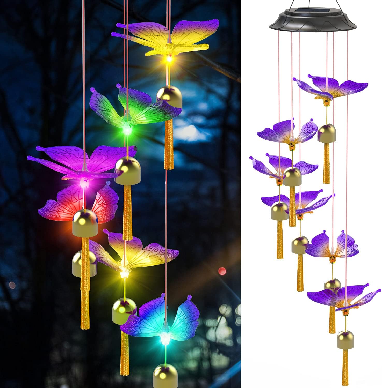 Matinrigid Solar Butterfly Wind Chimes, Color Changing Solar Wind Chime Outdoor Waterproof Butterfly LED Wind Chime, Gifts for Mom Grandma Birthday Night Party Yard Garden Hanging Decoration