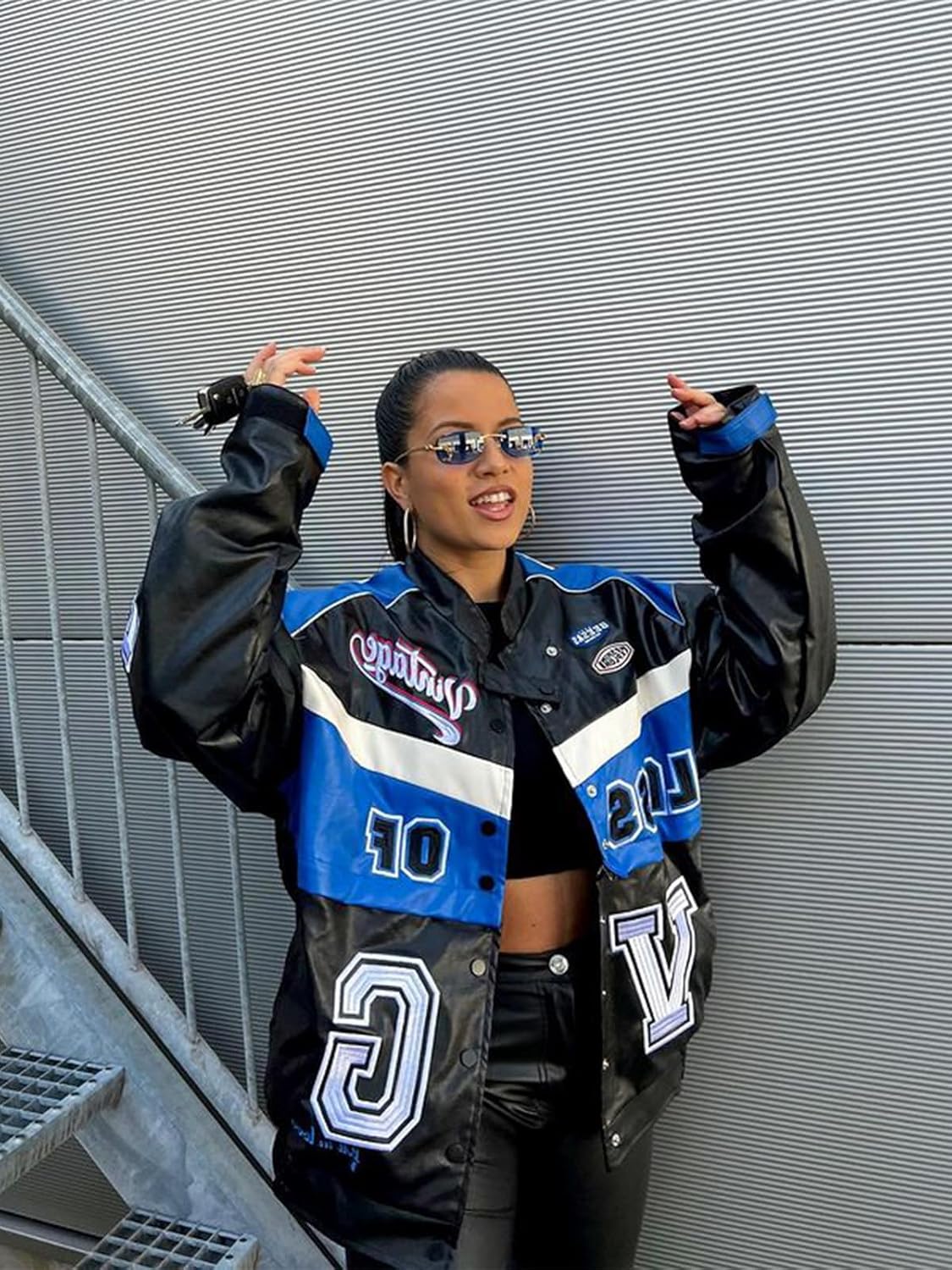 Racer Jacket Oversized Vintage Varsity Jacket Vintage PU Leather