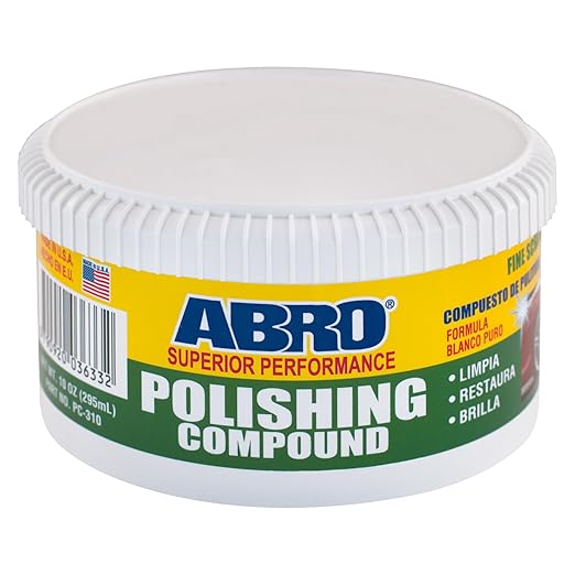 ABRO Superior Performance Polishing Compound, 10 oz., High-tech Shine Car Scratch Remover for Vehicles, Restorers Swirls and Scratches, Buffing Compound for Oxidized Finishes, Smooth, Reflect, Clean