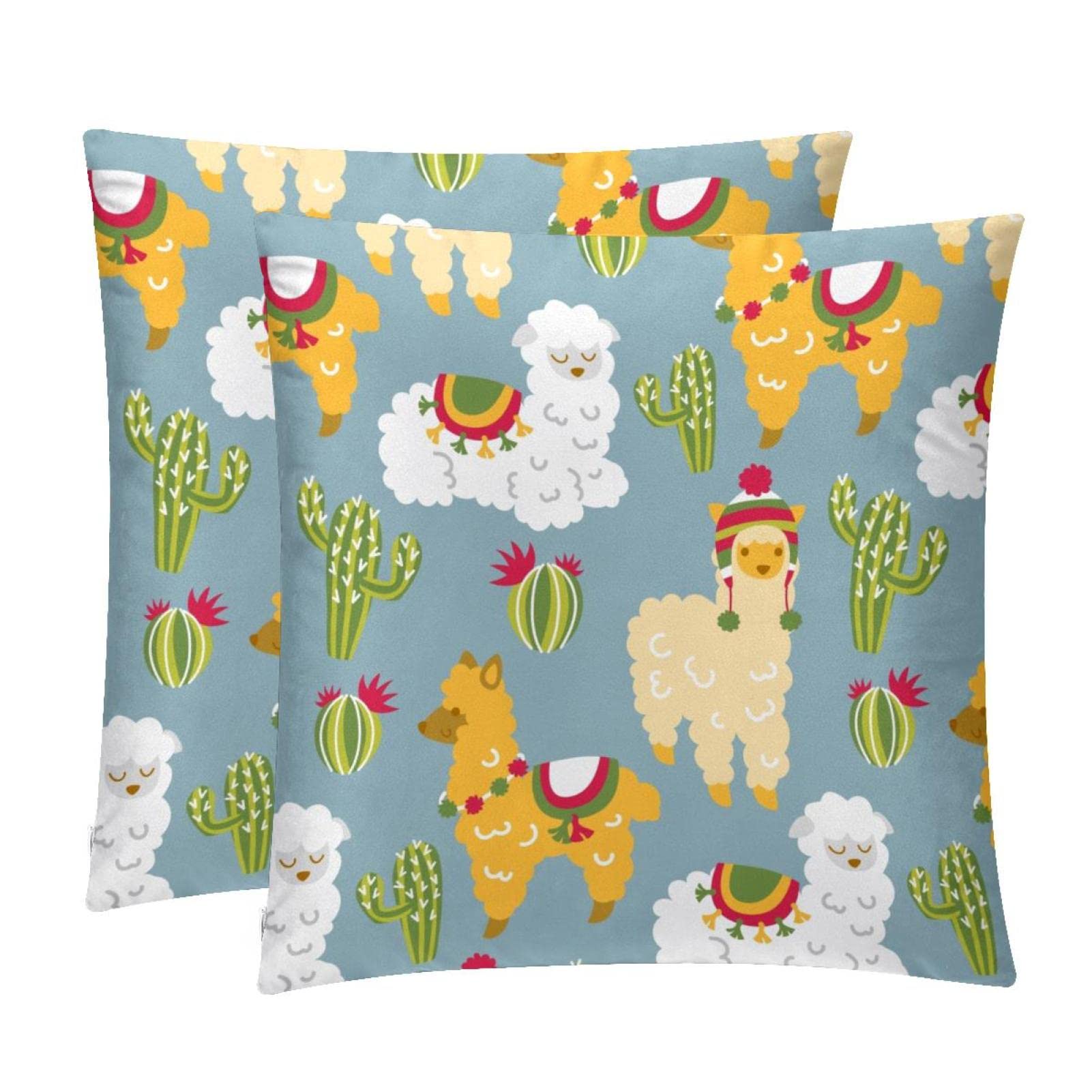 Federa Per Cuscino 45x45 Cm Con Cactus, Per Divano O Letto, In Misto Lino, Stampa Doppia