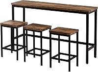 Vista 9 de Juego de mesa de comedor de 4 piezas de altura de mostrador, juego de mesa de comedor extra larga con 3 taburetes, panel de madera y marco de metal