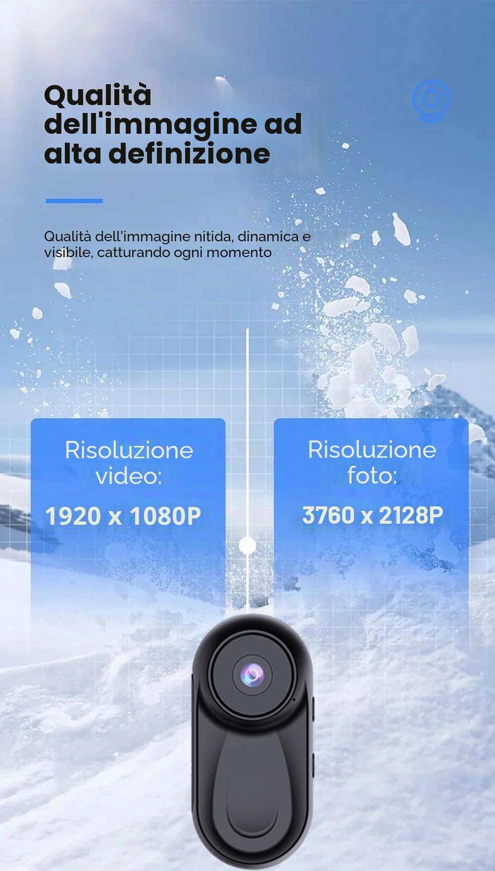 Sport Camera 1080P Body Cam POV Action Camera 360 Gradi Rotante e Clip Magnetica Cam Portatile per Vlogging Velo Moto ciclismo Registrazione Audio e Video, Accessorio Multi Micro Fotocamera sportiva