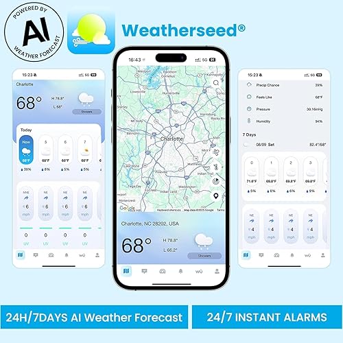 Miniatura 2 de Sainlogic Weatherseed AI - Estación meteorológica inteligente WiFi SA9 con pronóstico meteorológico preciso de 24 horas y 7 días, pantalla grande de