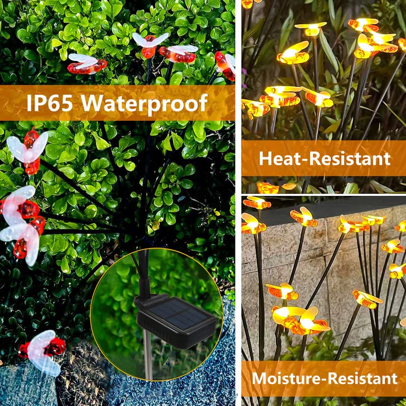 Lerelin Solar Lights Outdoor Garden,Bees Solar Lights 4 Pack 8 LED Light Bulbs Waterproof,Starburst Swaying Firefly Solar Garden Lights for Garden,Yard - Image 2