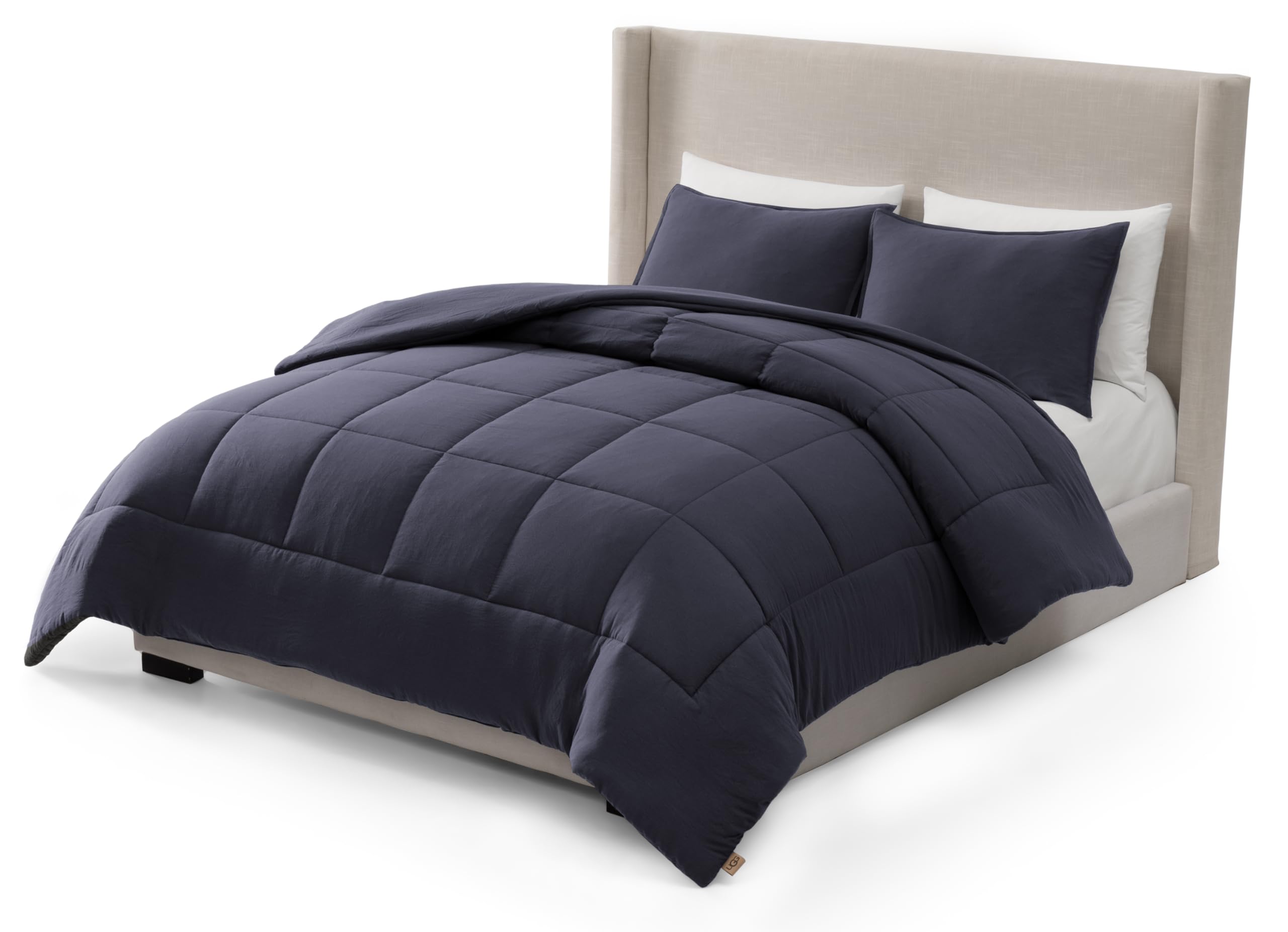 Sponsored Ad - UGG Full/Queen Comforter Set with 2 Pillow Shams, Lightweight Down Alternative Blanket, Reversible Cozy Warm All Season Washable, Hypoallergenic Bedding Set, Navy Blue (Leonora)