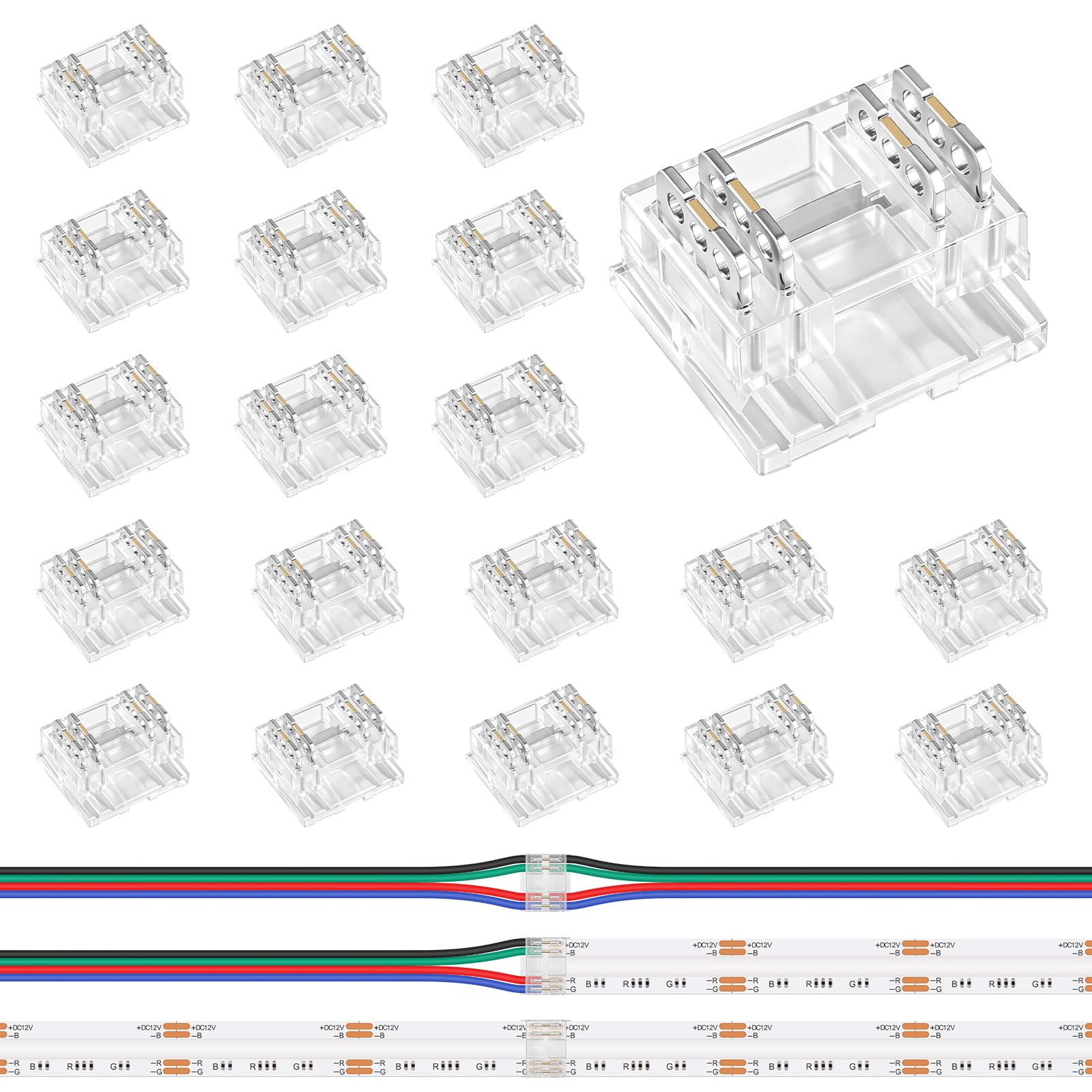 VIPMOON 20PCS 4 Pin 10mm COB LED Strip Connectors, 3-in-1 Connectors