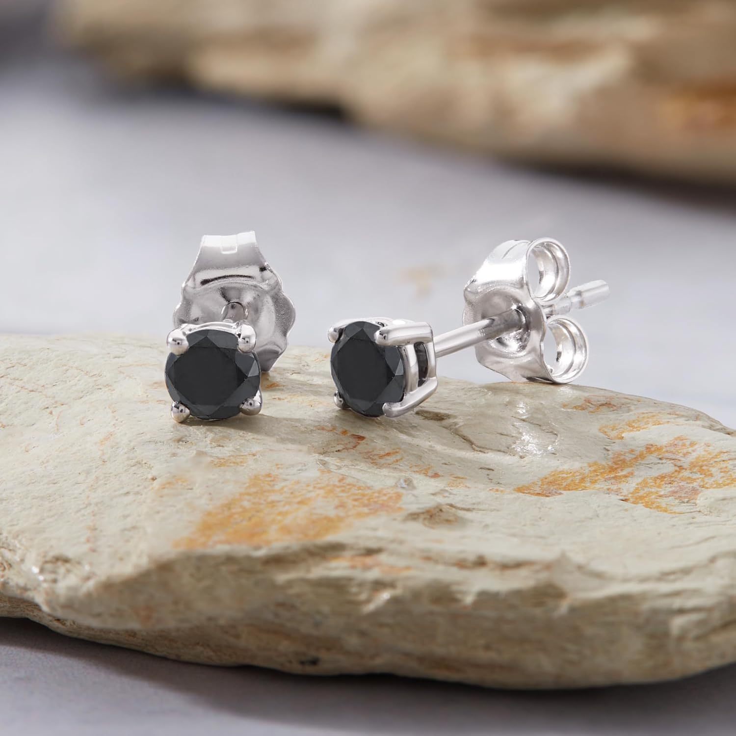 Dewberry 0.30 to 2.00 Ct Round Cut Black Diamond Stud Earrings for Women's Gift | 4 Prong Set Push Back Solitaire Stud | 14K White or Yellow Gold Plated | 925 Sterling Silver Earrings for Men's - Image 5