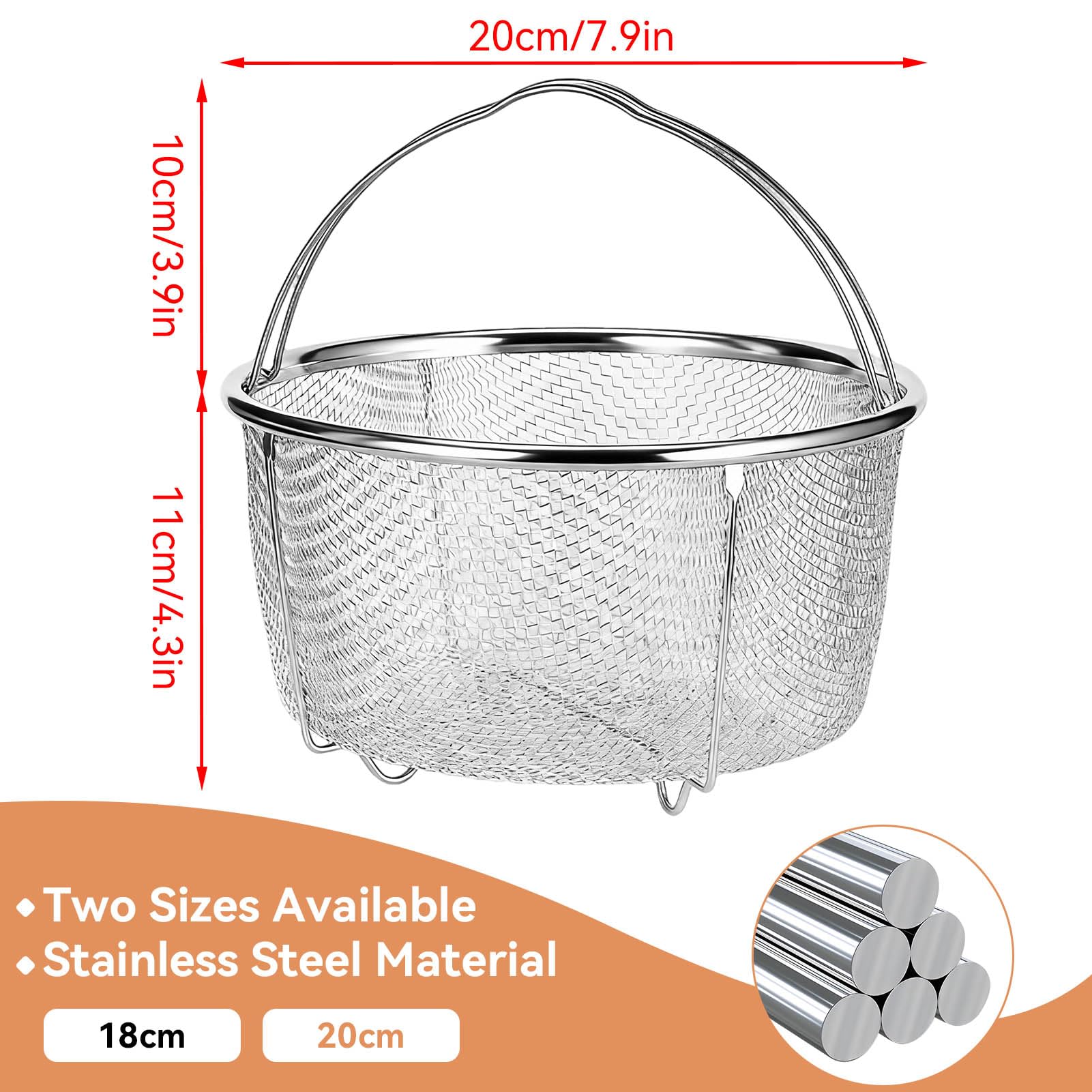Cesta de Malla para Cocinar al Vapor, Resistente al Calor, Metal, 20cm
