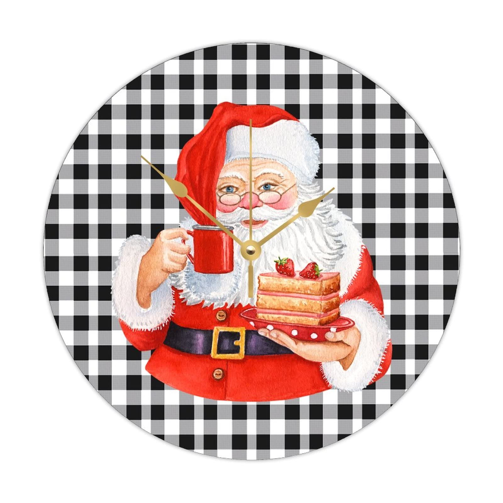 Horloge murale ronde en bois Merry Christmas Santa Claus rétro et silencieuse 38cm