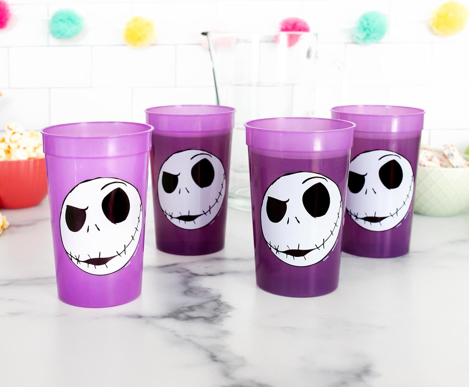 Disney The Nightmare Before Christmas Jack Skellington Face 4-Piece Color-Changing Plastic Cup Set | Reusable Drinkware For Birthdays, Parties, Events | Each Holds 15 Ounces - Image 6