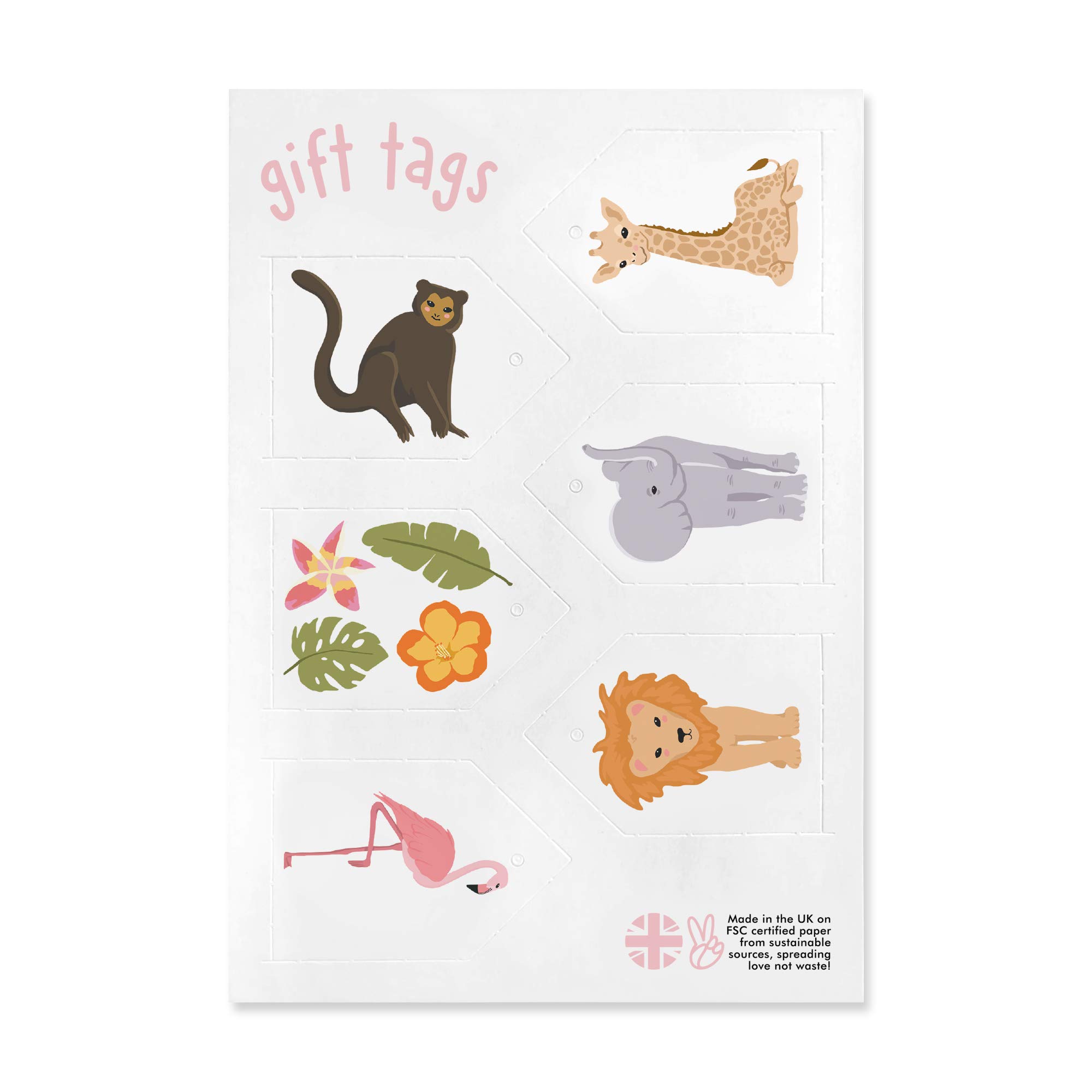 Papel De Regalo Infantil Con Animales De La Selva | 6 Hojas + 6 Etiquetas | Diseño Jirafa, León, Cebra | Para Cumpleaños Y Baby Showers