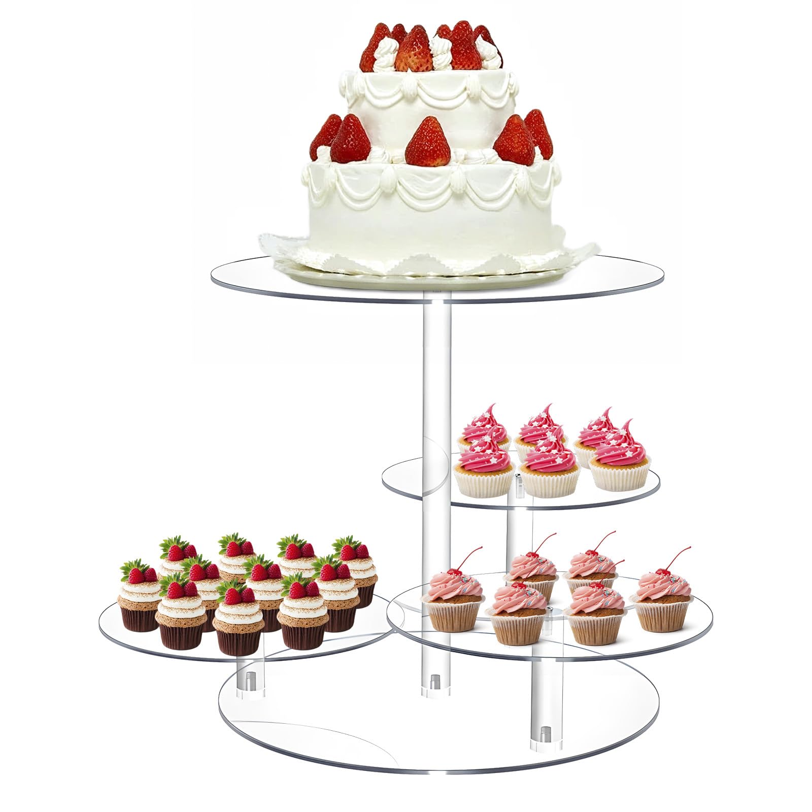 Lucxhcky Acrylic Cake Stand, Round 4 Tier Cupcake Stand, Cupcake Tower for 8-12 Inch Cakes, Cake Stands for Party, Event Celebration, Family Gathering