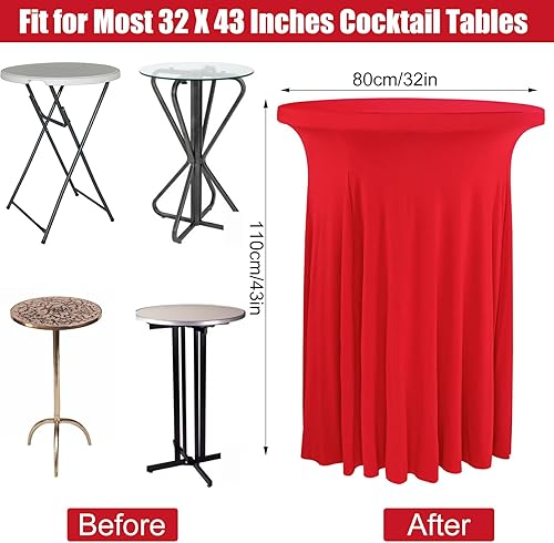 Miniatura 2 de Paquete de 4 faldas redondas de elastano de 32 x 43 pulgadas, fundas de elastano para mesa de cóctel con cortinas onduladas, mantel de cóctel