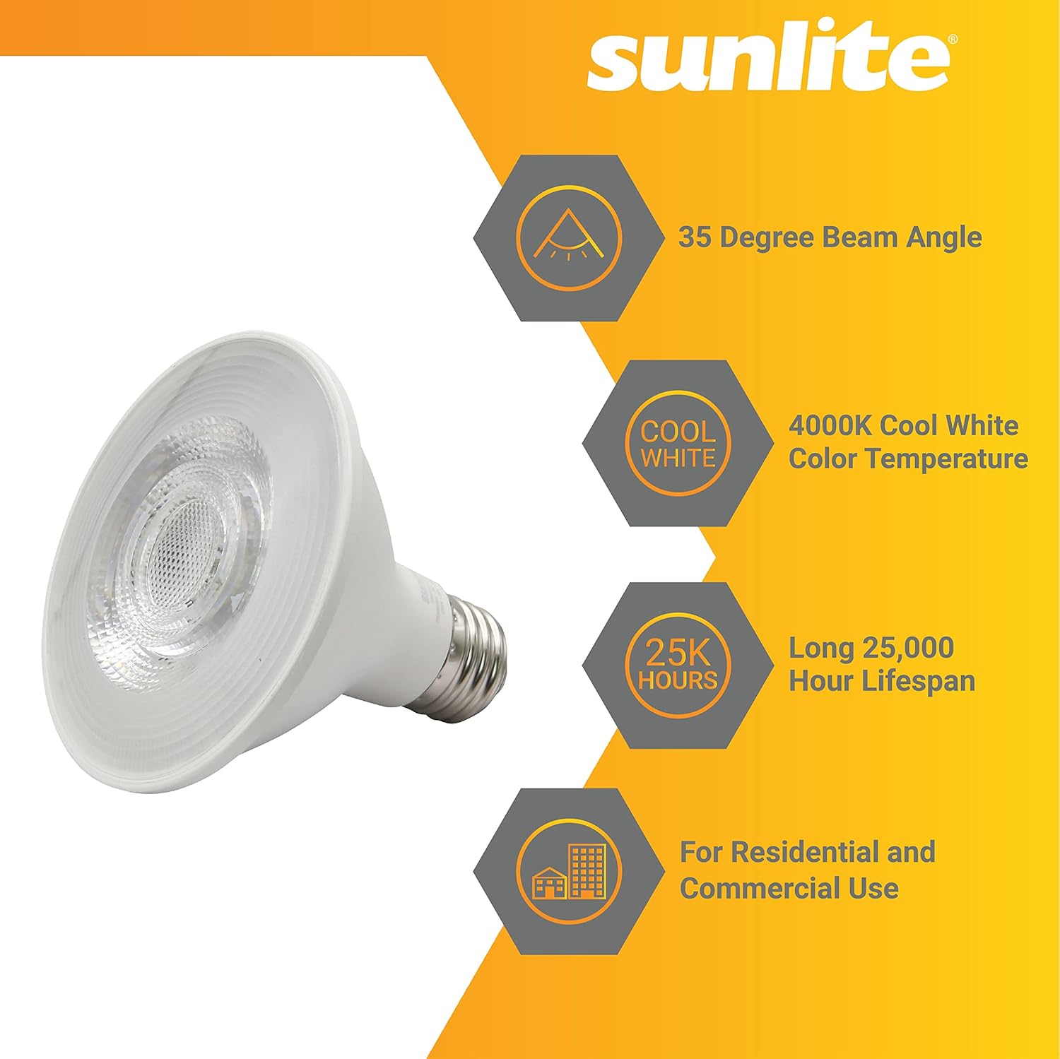 Sunlite LED PAR30 Reflector Light Bulb, 9 Watts (75W=), 750 Lumens, Medium E26 Base, 90 CRI, Dimmable, Floodlight, Title-20 Compliant, ETL Listed, 1 Count, 4000K Cool White