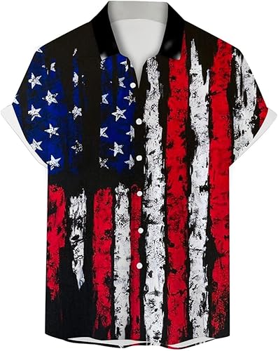 Camisas patrióticas para hombre, camisa de manga corta con botones y bandera estadounidense para hombre, camisetas casuales para la playa del 4 de