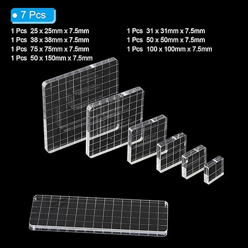 Miniatura 3 de PATIKIL Bloque de sello acrílico, paquete de 7 bloques de estampado transparentes con líneas de cuadrícula, bloques de montaje decorativos, juego