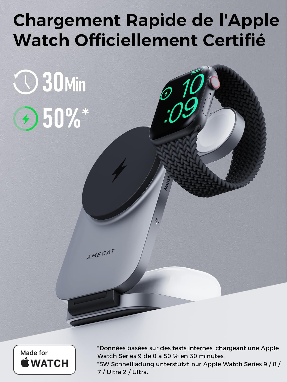 Station de Charge 3 en 1 Qi2, Chargeur Induction 15W Compatible avec Magsafe, Chargeur Pliable sans Fil pour Apple Watch, iPhone 17/Air/16/15/14/13/12, Pixel 10 Series, AirPods, Gris
