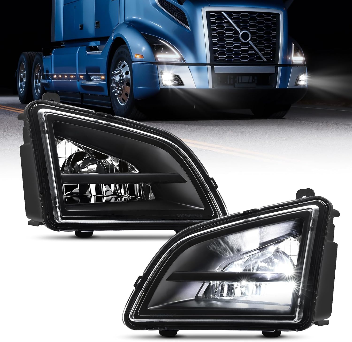 JFN LED Fog Lights Lamps Compatible with 2018-2024 VNL Trucks, High/Low Beam Clear Lens Black Housing/w Plug