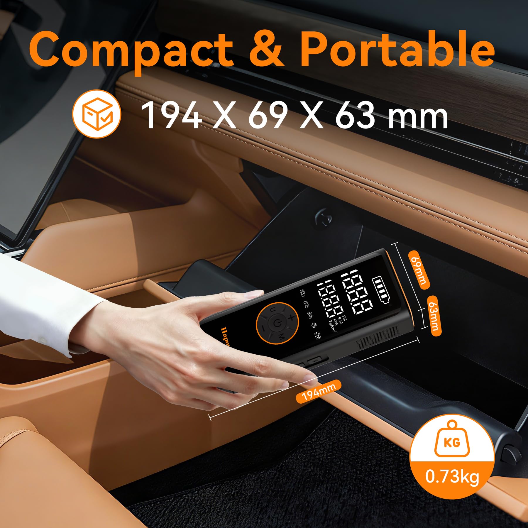 Tyre Inflator Portable Air Compressor 12V DC, 150PSI Corded/Cordless 6000mAh Long-Lasting Battery Electric Air Pump with Digital Display & Dual LED Light for Car, Motorcycle, Bike, Ball & DIY — view 7