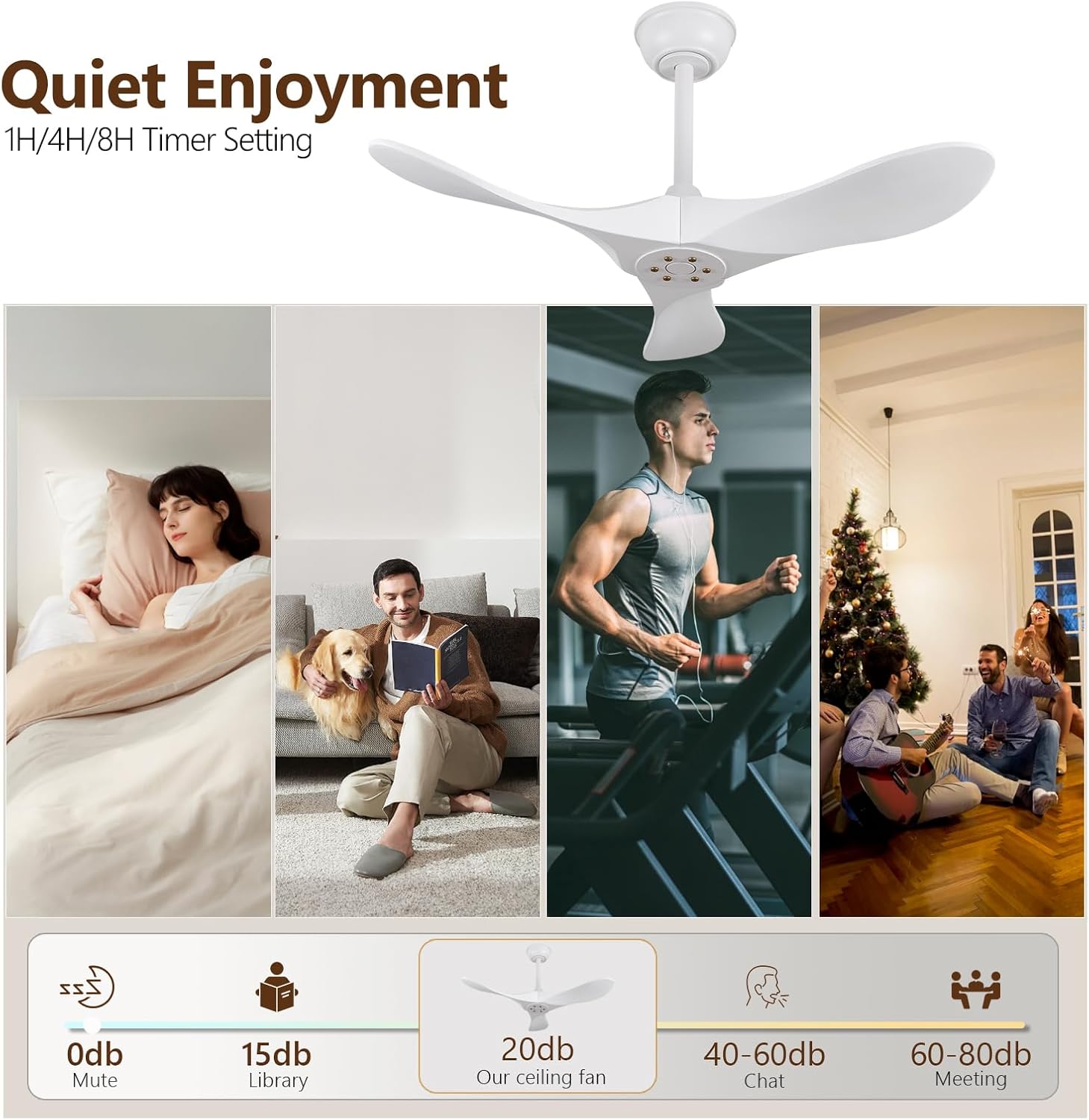 36 Inch Solid Wood Ceiling Fan with Remote,White Ceiling Fan no Light,6 Speeds,Noiseless,Reversible DC Motor,Modern Ceiling Fans without Lights for Outdoor Indoor Bedroom Farmhouse,Patios
